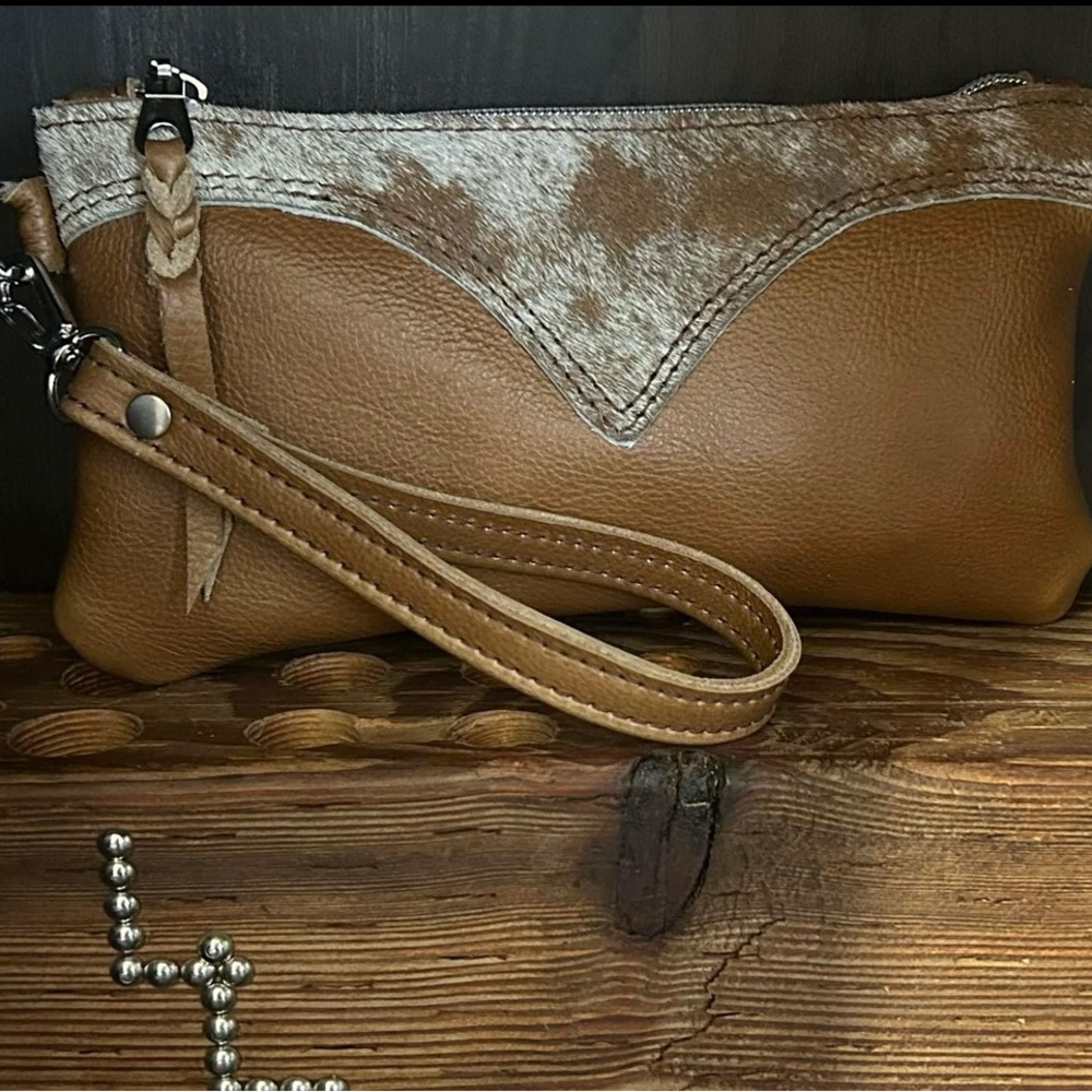 Tan Leather Wristlet Clutch